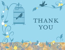 Bird Cage Among Vines Blue Thank You Cards