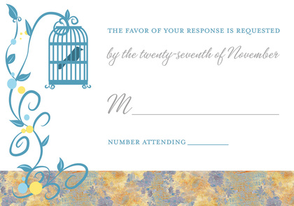 Bird Cage Among Vines Blue Invitations