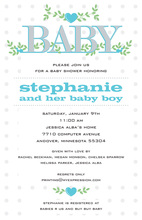 Branching Hearts Blue Baby Invitations