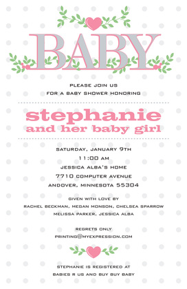 Branching Hearts Blue Baby Invitations