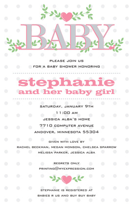 Branching Hearts Blue Baby Invitations