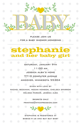 Branching Hearts Blue Baby Invitations
