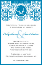 Wrought Pattern Blue Monogram Wedding Invitations