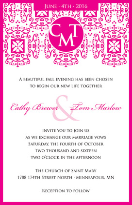 Wrought Pattern Blue Monogram Wedding Invitations
