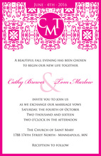 Wrought Pattern Hot Pink Monogram Wedding Invites