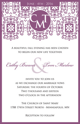 Wrought Pattern Teal Monogram Wedding Invitations