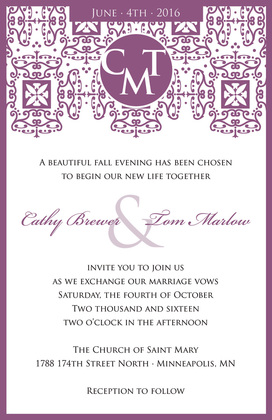 Wrought Pattern Hot Pink Monogram Wedding Invites