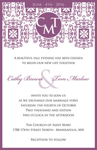 Wrought Pattern Purple Monogram Wedding Invitations