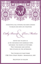 Wrought Pattern Purple Monogram Wedding Invitations