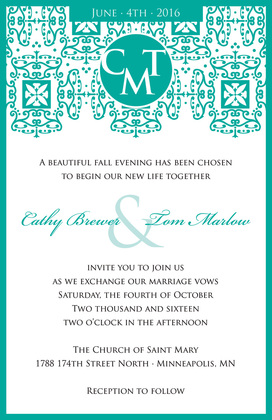 Wrought Pattern Purple Monogram Wedding Invitations