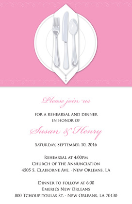 Dinner Party Tan Tablecloth Rehearsal Invitations