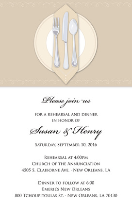Dinner Party Green Table Cloth Rehearsal Invitations