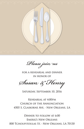 Dinner Party Orange Tablecloth Rehearsal Invitations