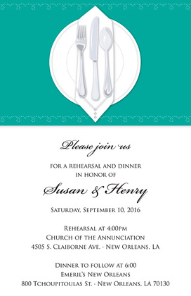 Dinner Party Green Table Cloth Rehearsal Invitations
