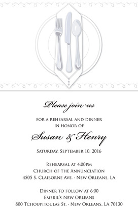 Dinner Party Tan Tablecloth Rehearsal Invitations