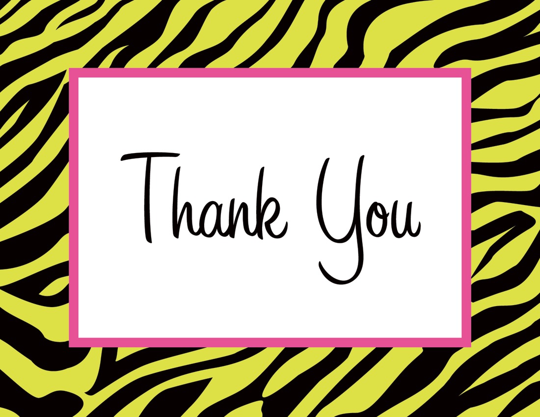 Zebra Print Over Green Thank You Cards