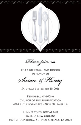 Dinner Party Tan Tablecloth Rehearsal Invitations