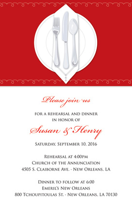 Dinner Party Tan Tablecloth Rehearsal Invitations