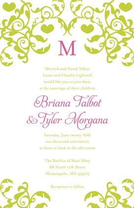 Mirrored Purple Hearts Aesthetic Flourish Invitations