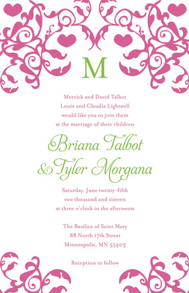 Mirrored Purple Hearts Aesthetic Flourish Invitations