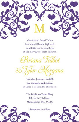 Mirrored Blue Hearts Classic Flourish Wedding Invites