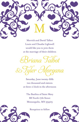 Mirrored Purple Hearts Flourish RSVP Cards