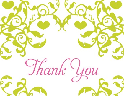 Mirrored Purple Hearts Flourish Thank You Cards