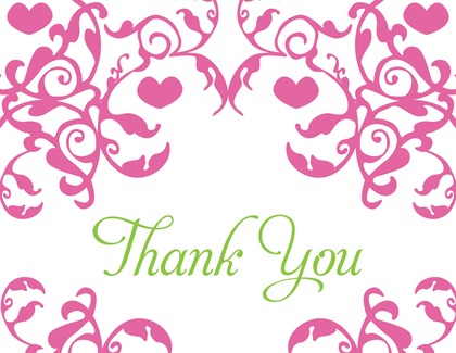 Mirrored Purple Hearts Flourish Thank You Cards