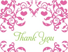 Mirrored Pink Hearts Flourish Thank You Cards