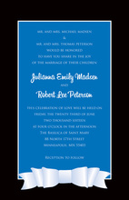 Modern Blue Double White Bow Black Border Invitations