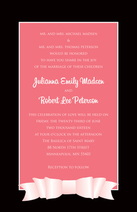 Modern Blue Double White Bow Black Border Invitations