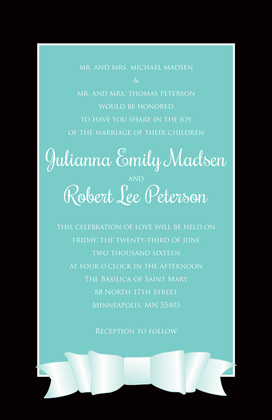 Modern Blue Double White Bow Black Border Invitations