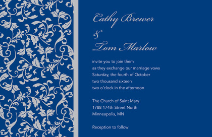 Blue Border Leafy Flourish RSVP Cards