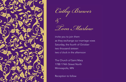 Purple Border Leafy Flourish RSVP Cards