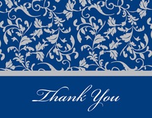 Modern Damask Border Blue Thank You Cards