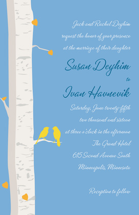 Romantic Birch Tree Sage Wedding Invitations