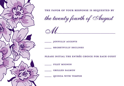 Blue Outlined Floral Soire In White RSVP Cards