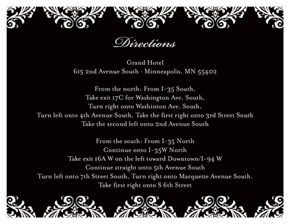 White Damask on Black RSVP Cards