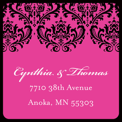 Black Damask on Hot Pink Thank You Cards