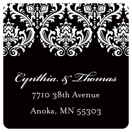 White Damask on Black RSVP Cards