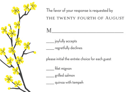 Unique Classic Yellow Blossom Charcoal Wedding Invites