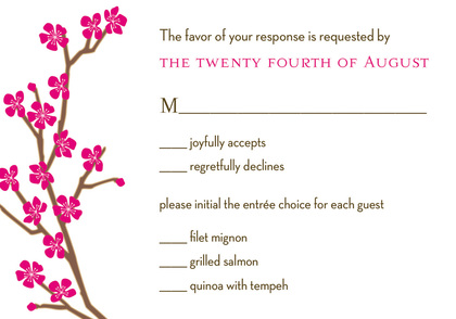 Modern Cherry Blossom Coal RSVP Cards