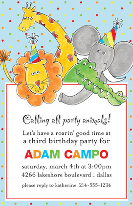 Party Animals Pink Birthday Invitations