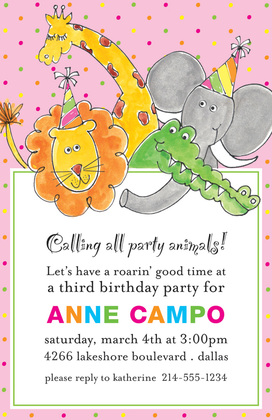 Party Animals Blue Birthday Invitations