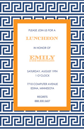 Modern Greek Key Brown Orange Invitations