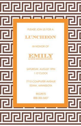 Greek Key Navy Orange Invitation