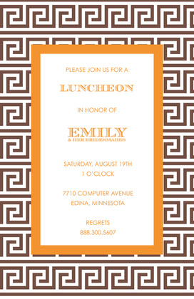 Greek Key Navy Orange Invitation