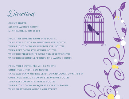 Modern Bird Cage Among Vines Purple Square Invites