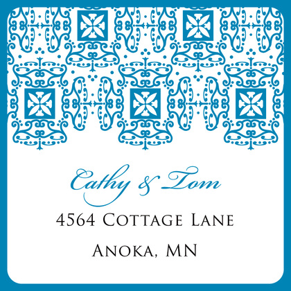 Wrought Pattern Blue Monogram Wedding Invitations