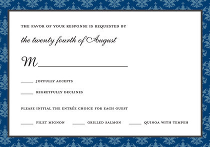 Modern Blue Damask Border Formal Party Invitations